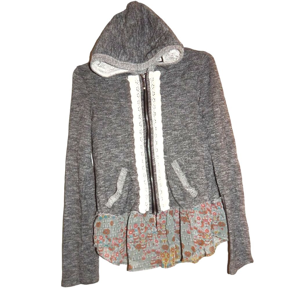 Gimmicks by BKE women’s x-small gray French terry floral accent full zip jacket